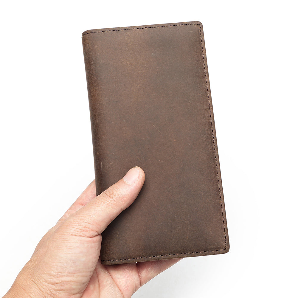 Crazy Horse Genuine Leather Men Long RFID Anti-theft Wallet