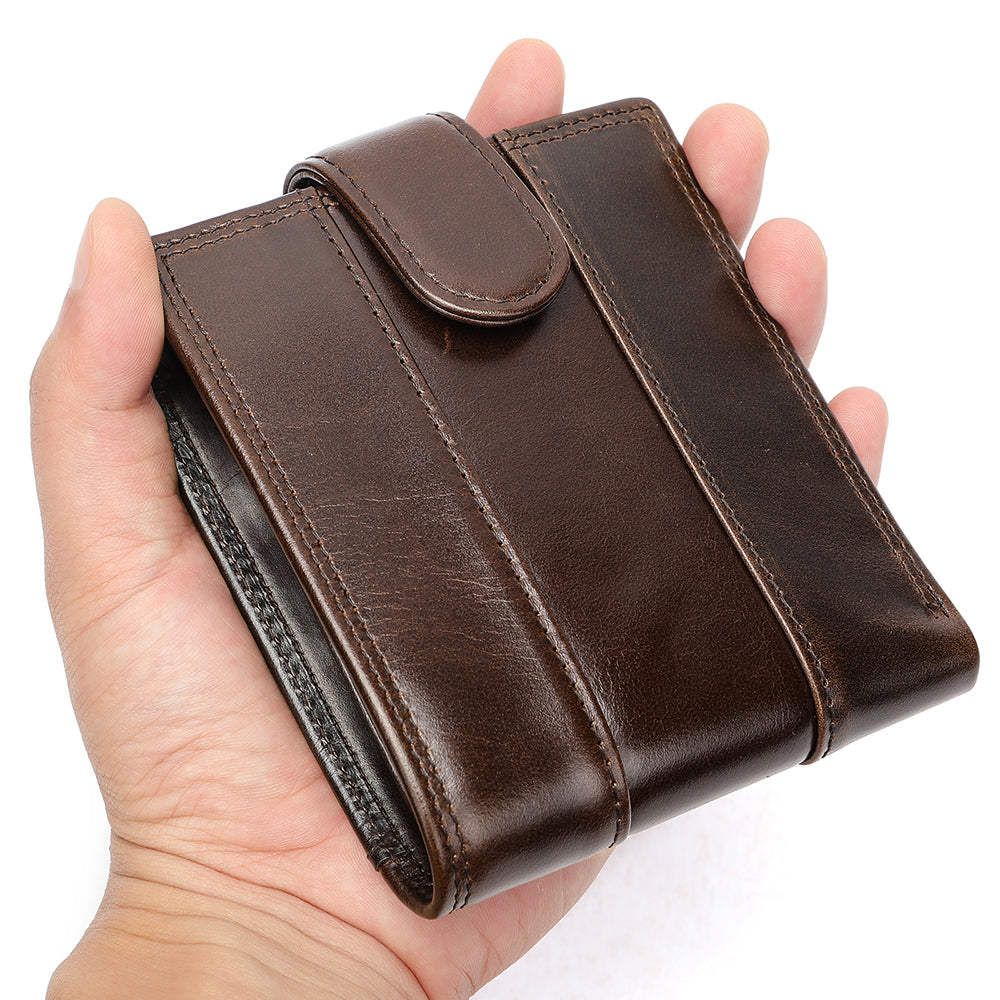 Men Genuine Leather Bifold Short Front Coin Wallet