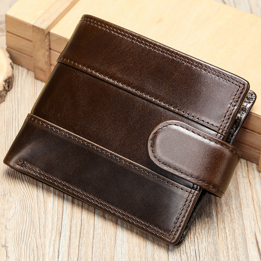 Men Genuine Leather Bifold Short Front Coin Wallet