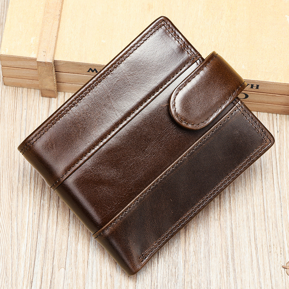 Men Genuine Leather Bifold Short Front Coin Wallet