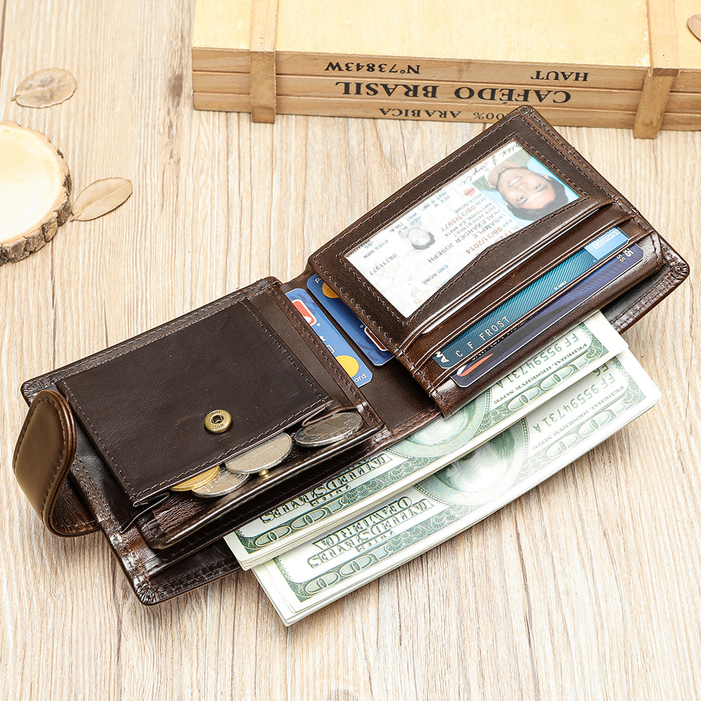 Men Genuine Leather Bifold Short Front Coin Wallet