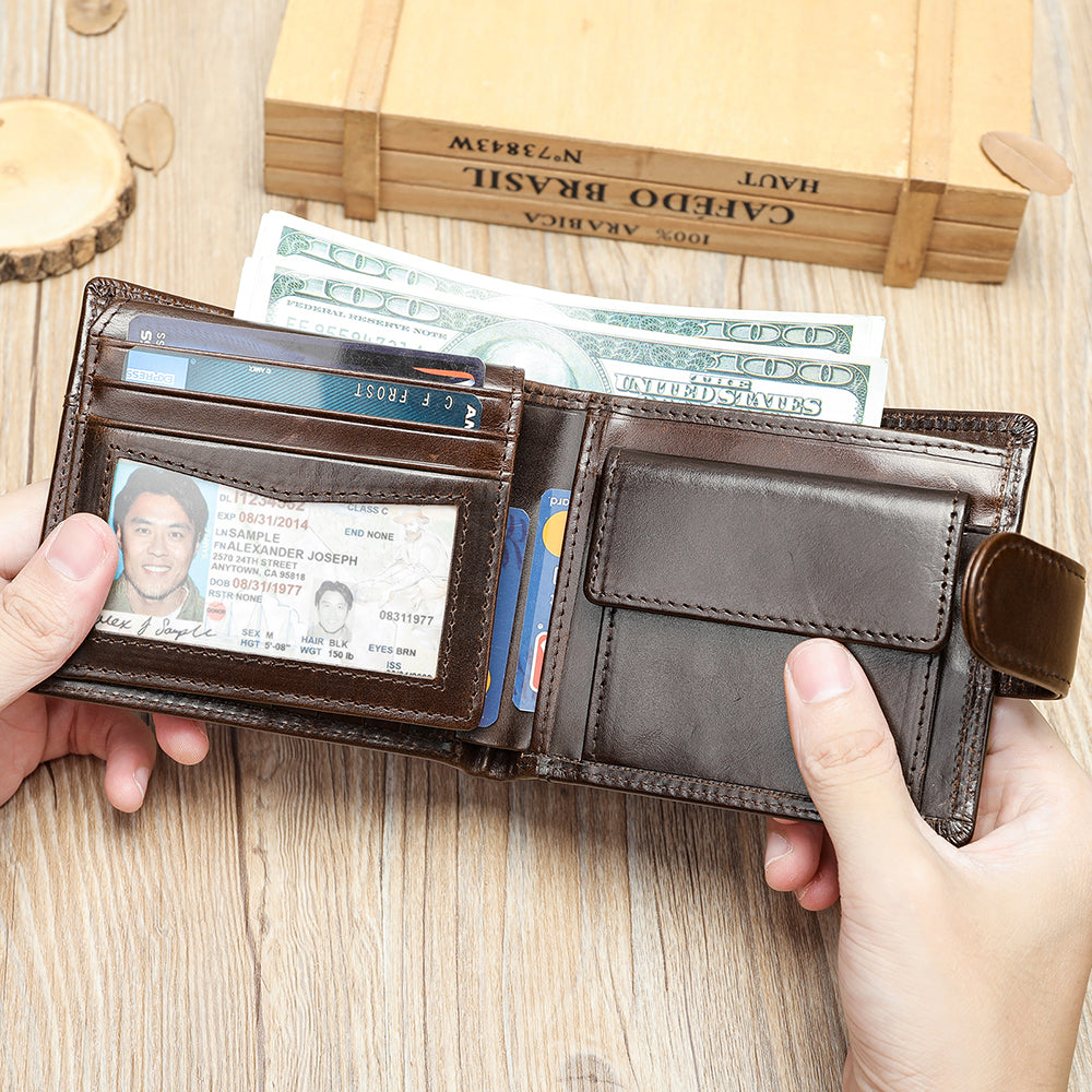 Men Genuine Leather Bifold Short Front Coin Wallet