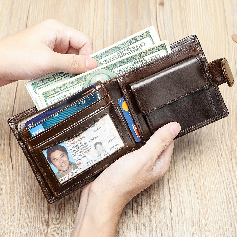 Men Genuine Leather Bifold Short Front Coin Wallet