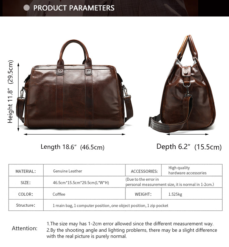 Men Genuine Leather Large Capacity Duffle Bag