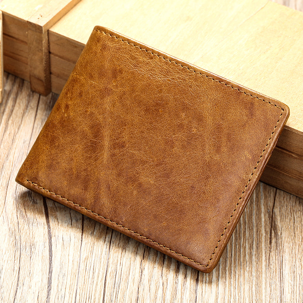 Men Genuine Leather RFID Bifold Wallet with 12 Cards Holder and 2 ID Windows