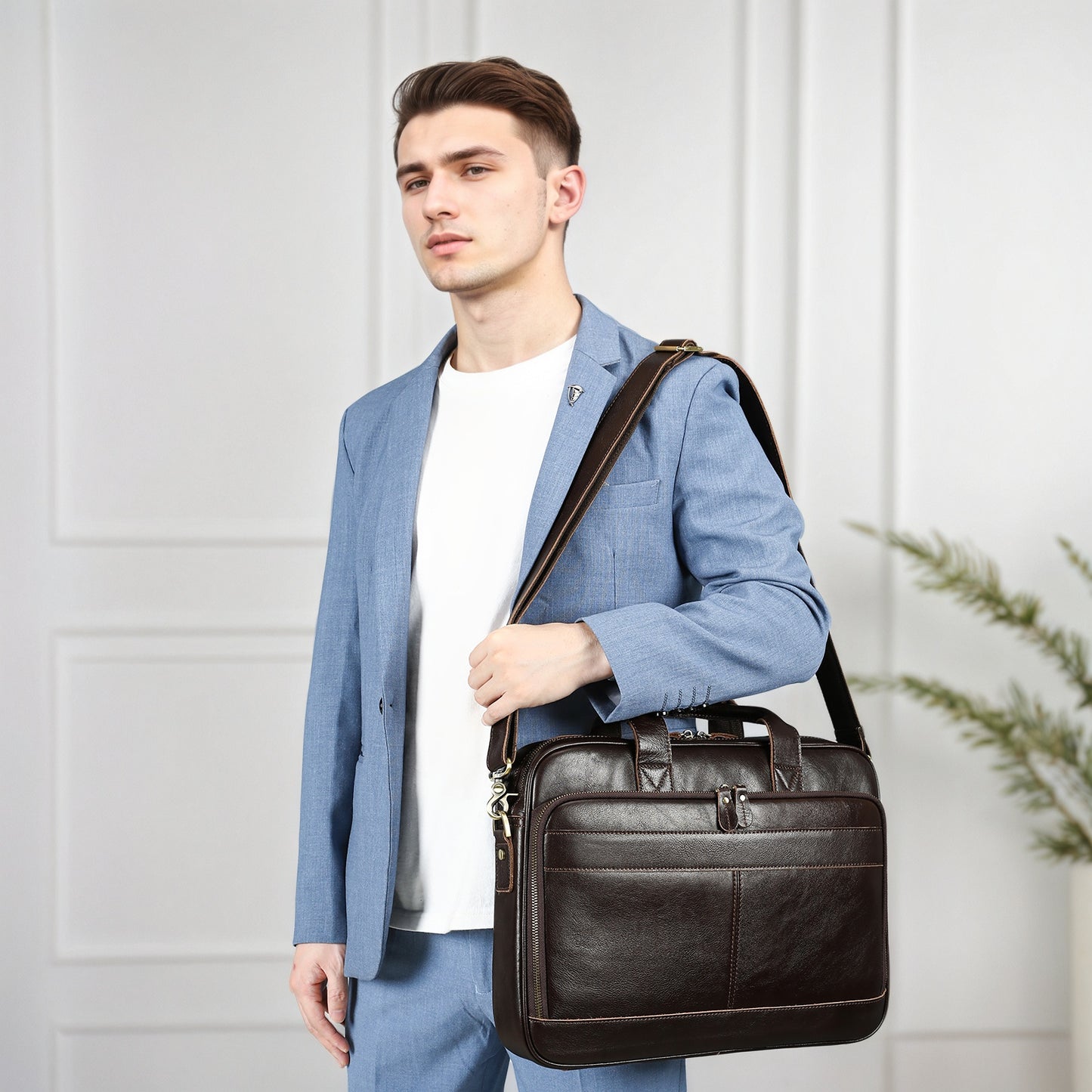 Men Genuine Leather Business Briefcase