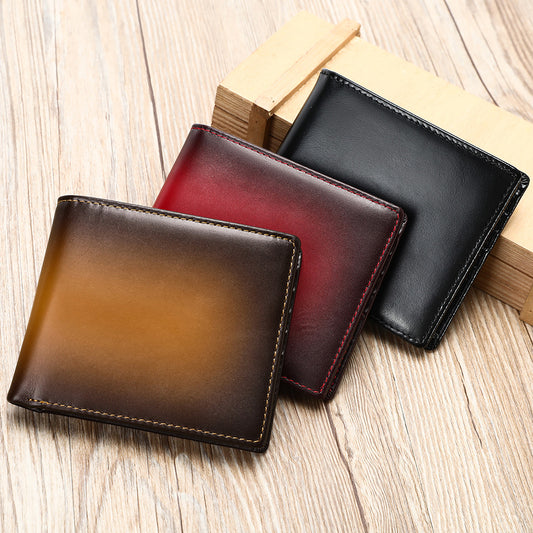 Vintage Genuine Leather Men Short RFID Ani-theft Wallet