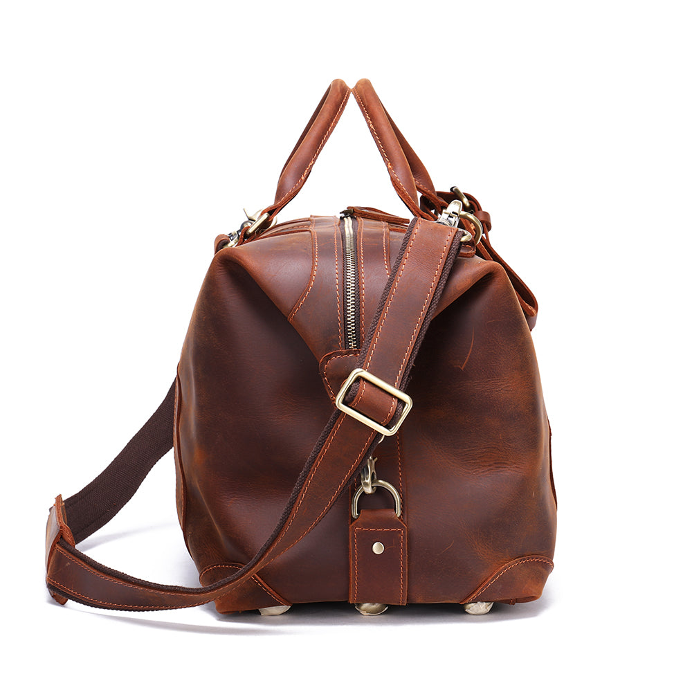 Handmade Crazy Horse Genuine Leather Duffle Bag for Men