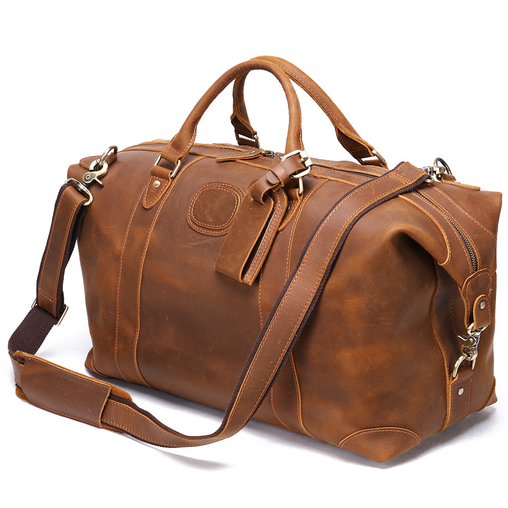 Handmade Crazy Horse Genuine Leather Duffle Bag for Men