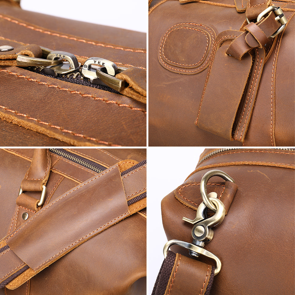 Handmade Crazy Horse Genuine Leather Duffle Bag for Men