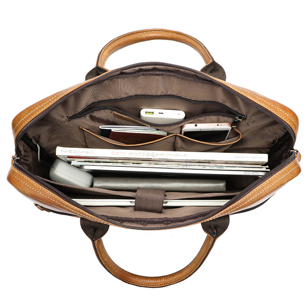 Men Genuine Leather 15 Inch Laptop Briefcase