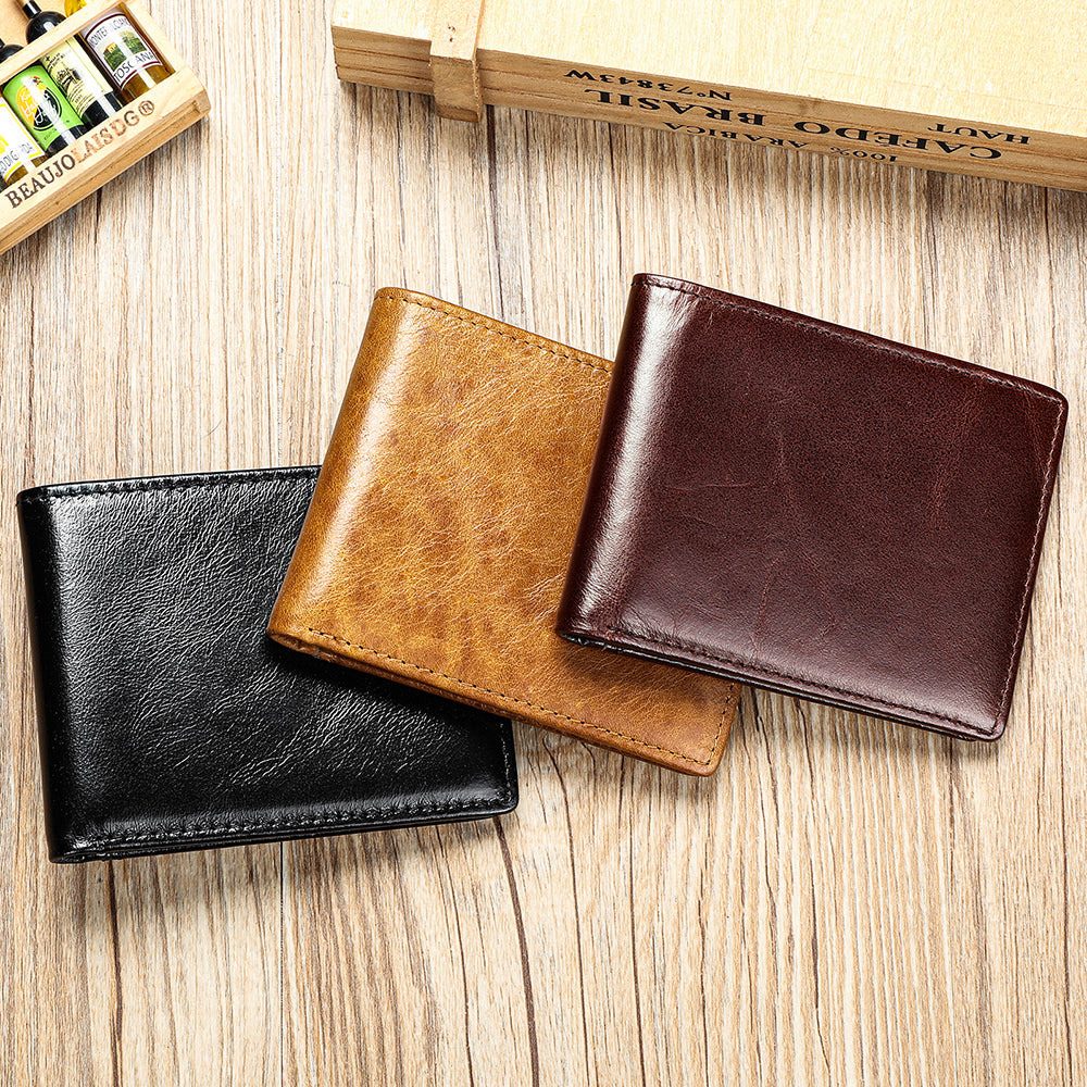 Men Genuine Leather RFID Bifold Wallet with 12 Cards Holder and 2 ID Windows