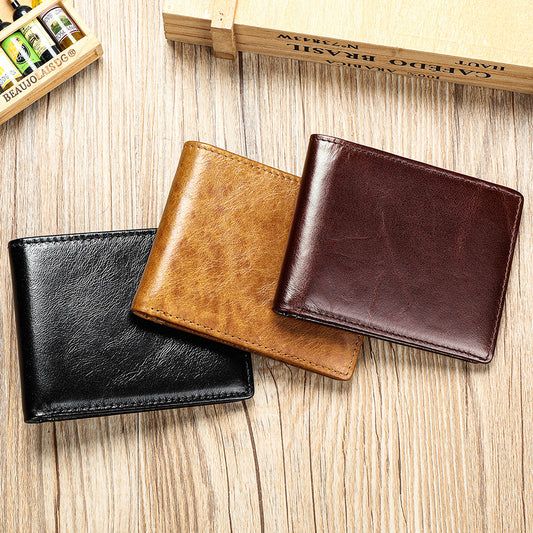Men Genuine Leather RFID Bifold Wallet with 12 Cards Holder and 2 ID Windows