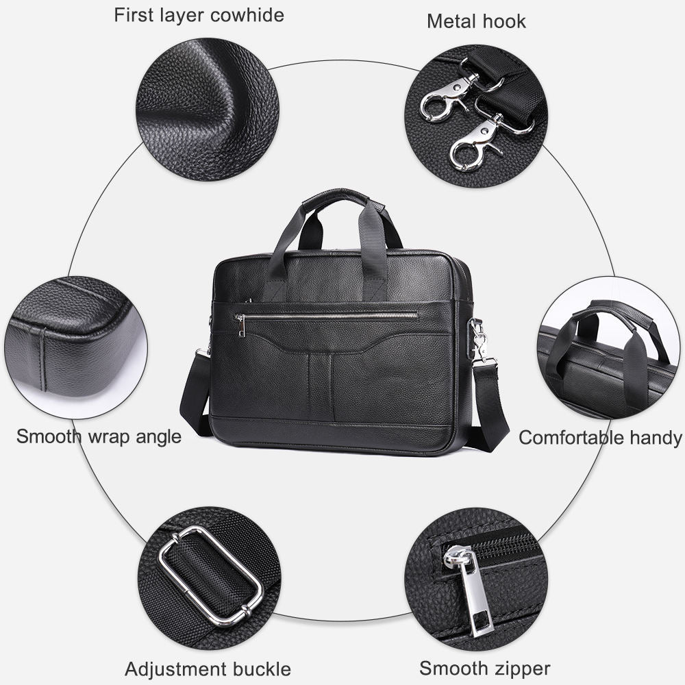 Men's Genuine Leather Waterproof Laptop Briefcase
