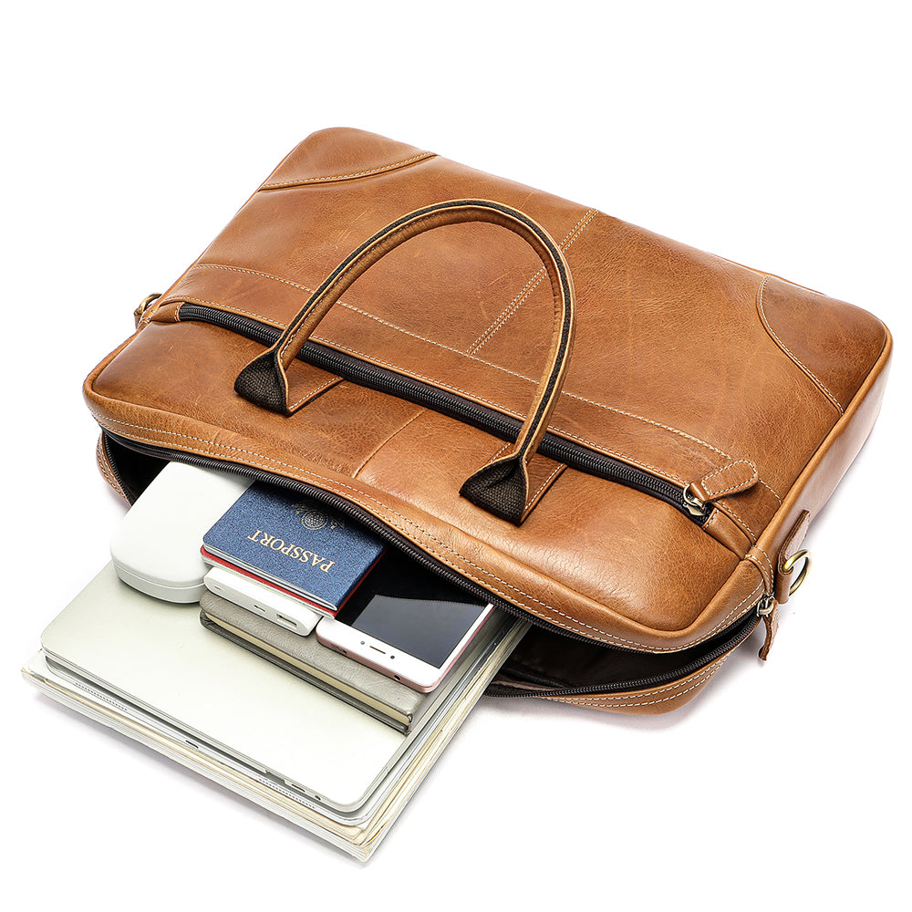 Men Genuine Leather 15 Inch Laptop Briefcase