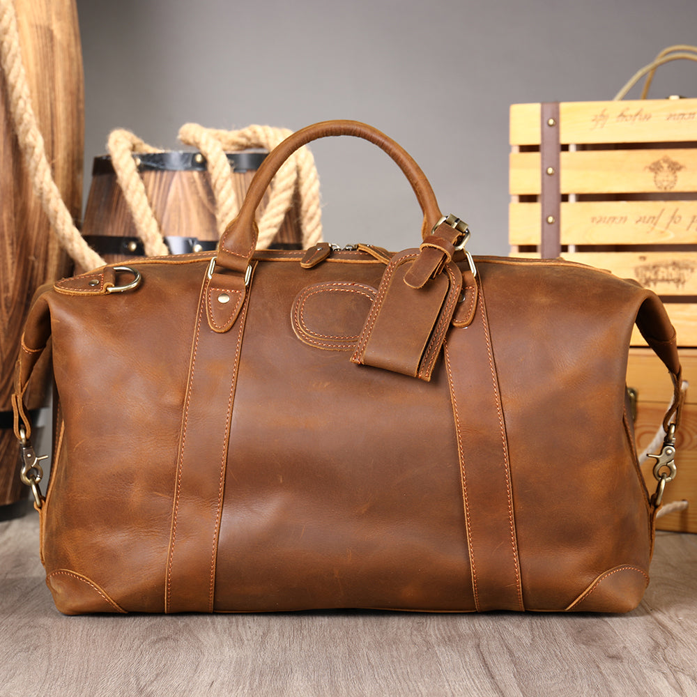 Handmade Crazy Horse Genuine Leather Duffle Bag for Men