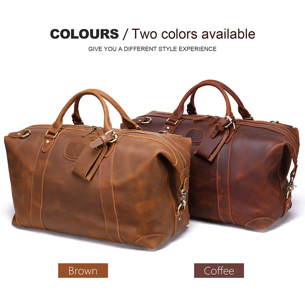 Handmade Crazy Horse Genuine Leather Duffle Bag for Men