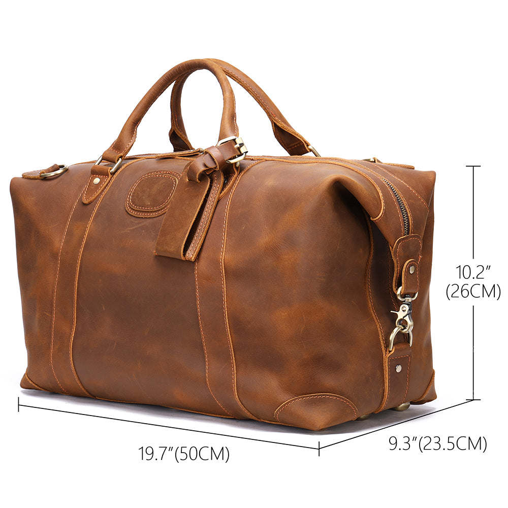 Handmade Crazy Horse Genuine Leather Duffle Bag for Men
