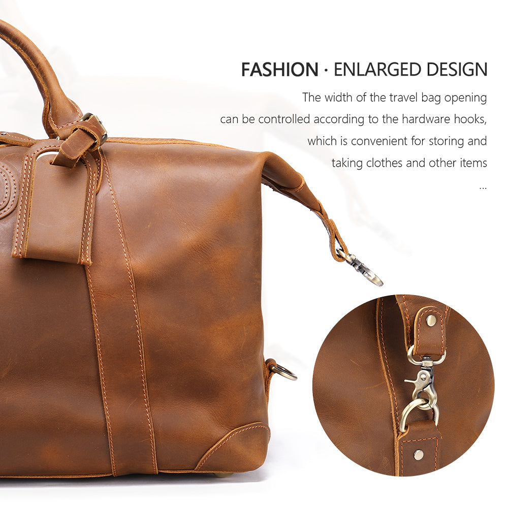 Handmade Crazy Horse Genuine Leather Duffle Bag for Men