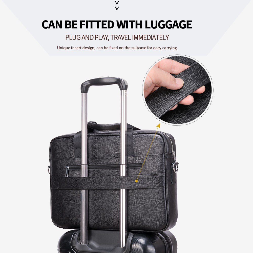 Men's Genuine Leather Waterproof Laptop Briefcase