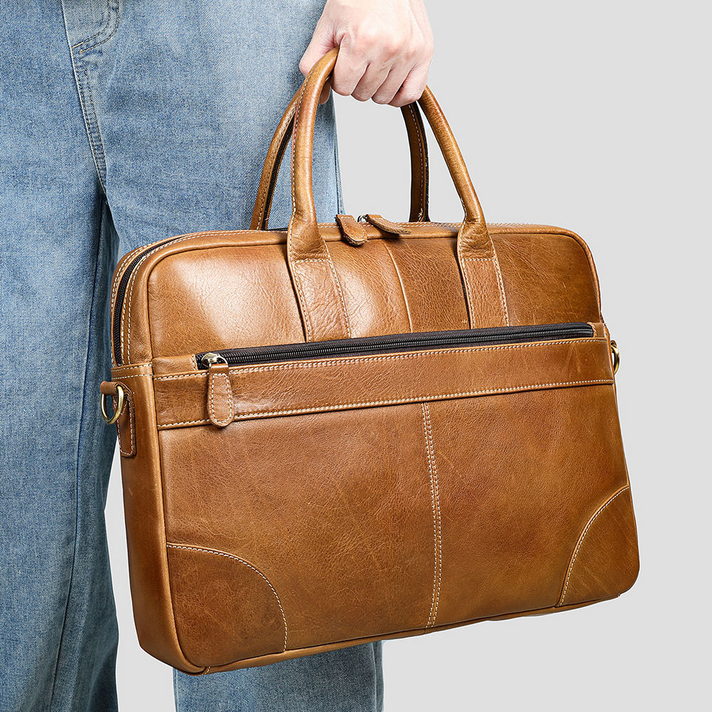 Men Genuine Leather 15 Inch Laptop Briefcase