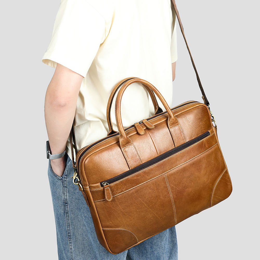 Men Genuine Leather 15 Inch Laptop Briefcase