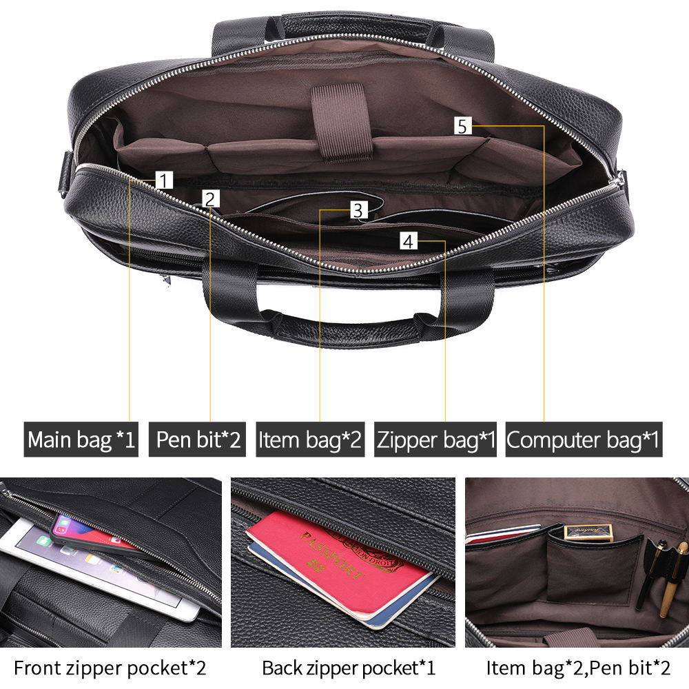 Men's Genuine Leather Waterproof Laptop Briefcase