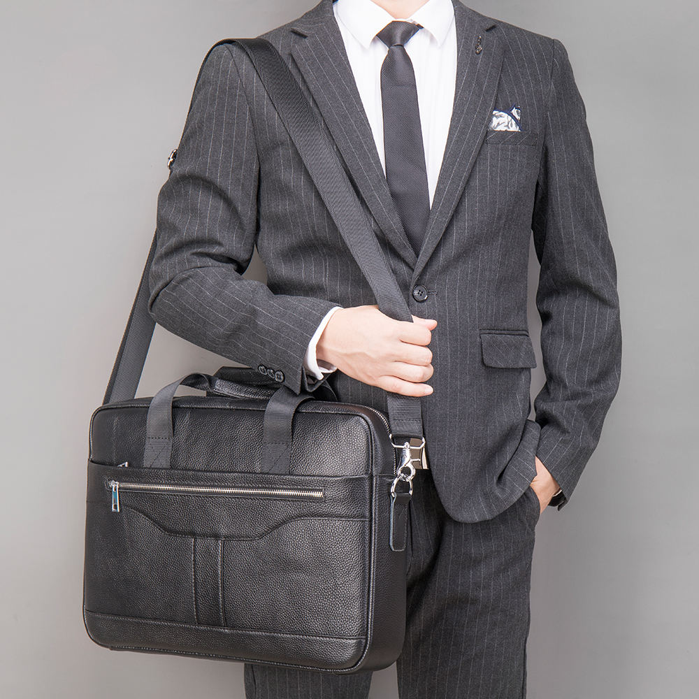 Men's Genuine Leather Waterproof Laptop Briefcase