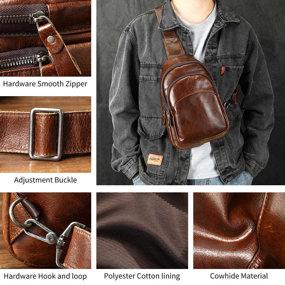 Men Genuine Leather Chest Bag