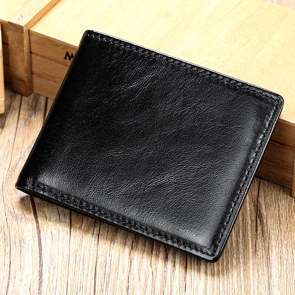 Men Genuine Leather RFID Bifold Wallet with 12 Cards Holder and 2 ID Windows