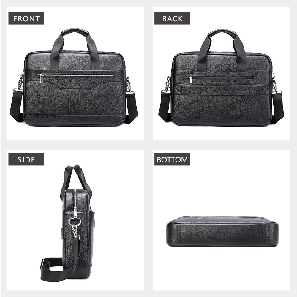 Men's Genuine Leather Waterproof Laptop Briefcase