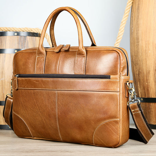 Men Genuine Leather 15 Inch Laptop Briefcase