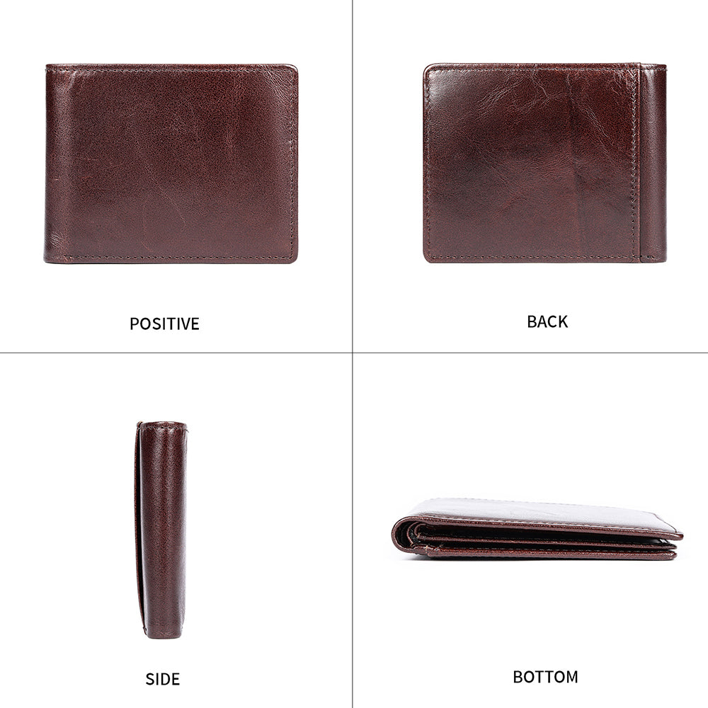 Men Genuine Leather RFID Bifold Wallet with 12 Cards Holder and 2 ID Windows
