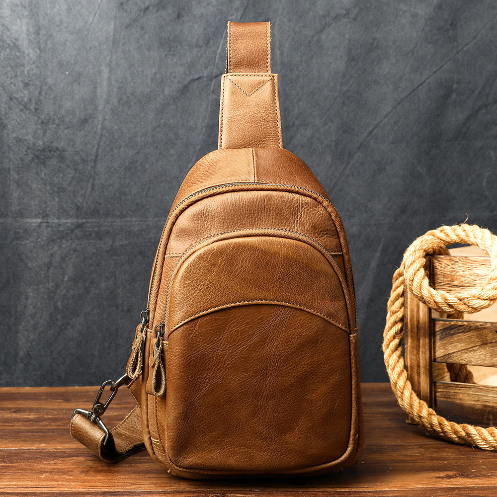 Men Genuine Leather Chest Bag
