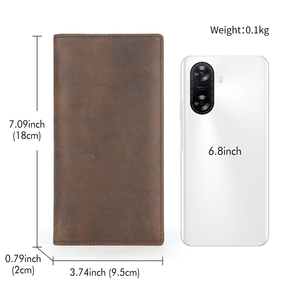 Crazy Horse Genuine Leather Men Long RFID Anti-theft Wallet