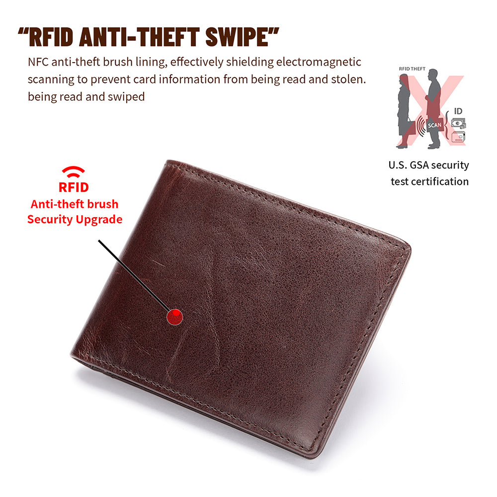 Men Genuine Leather RFID Bifold Wallet with 12 Cards Holder and 2 ID Windows