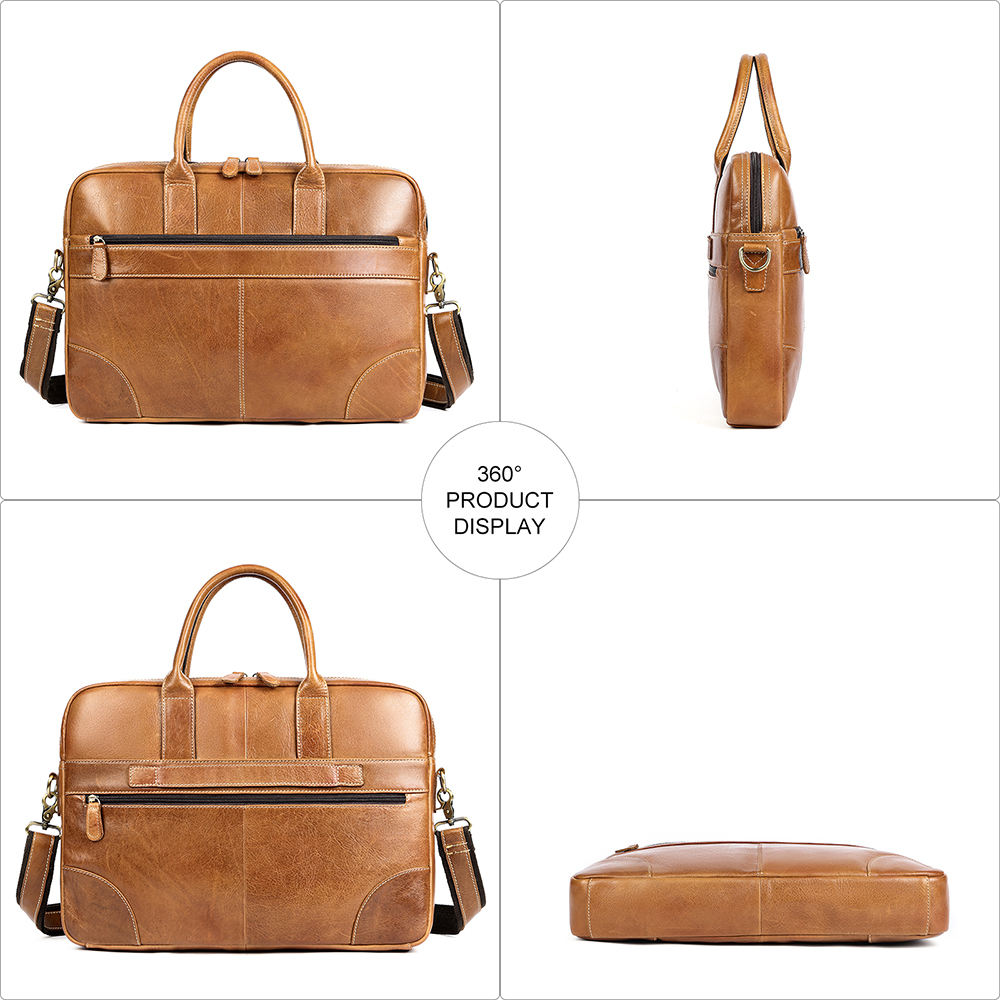 Men Genuine Leather 15 Inch Laptop Briefcase