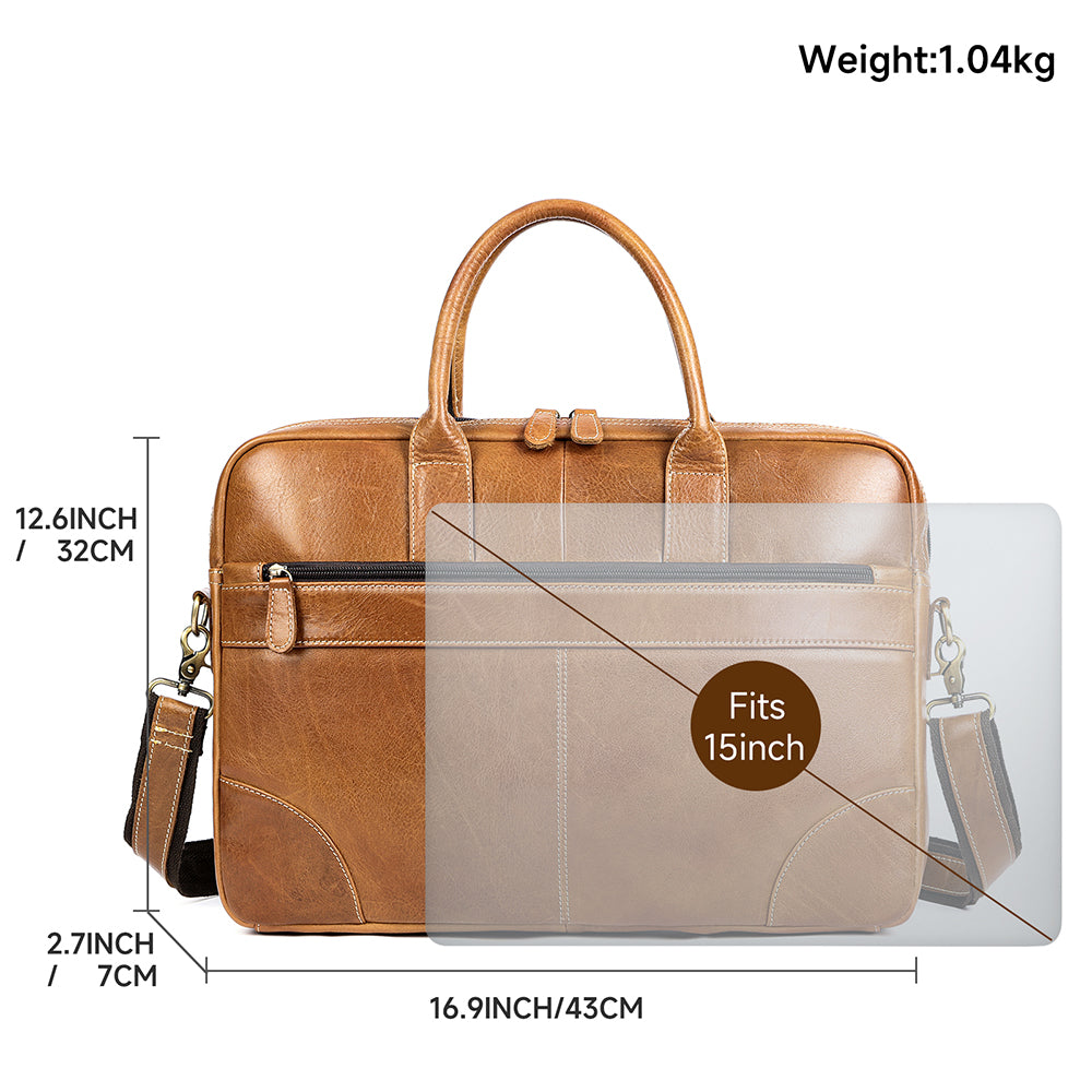 Men Genuine Leather 15 Inch Laptop Briefcase