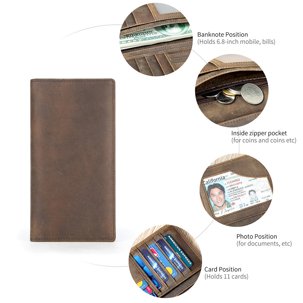 Crazy Horse Genuine Leather Men Long RFID Anti-theft Wallet