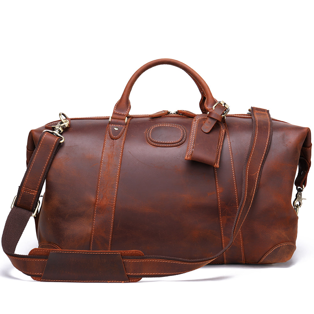 Handmade Crazy Horse Genuine Leather Duffle Bag for Men