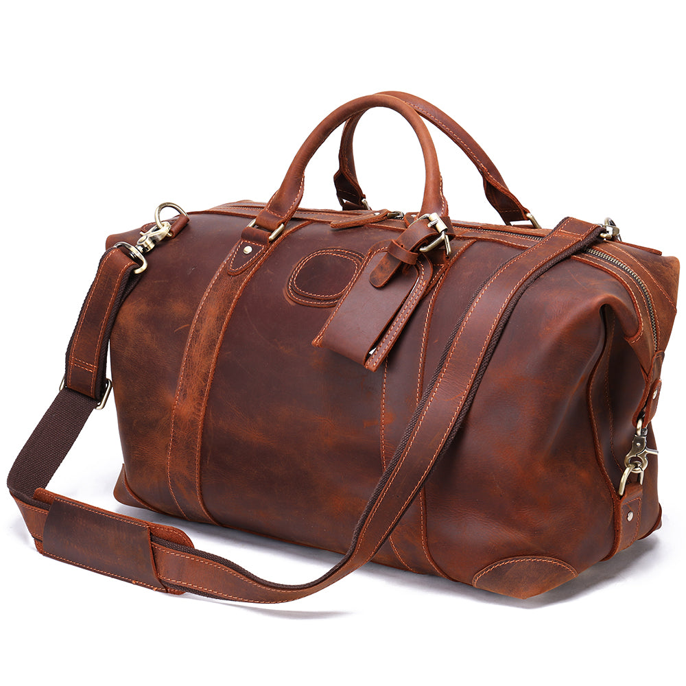 Handmade Crazy Horse Genuine Leather Duffle Bag for Men
