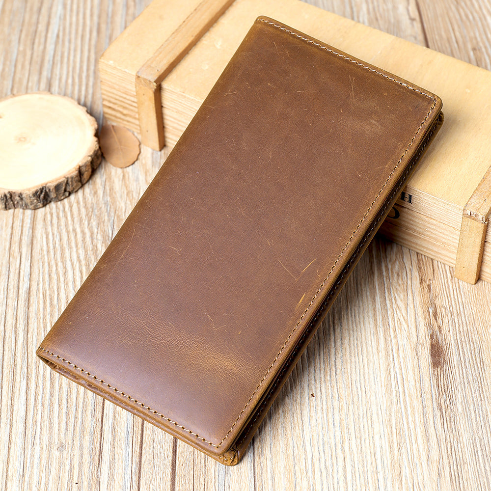 Crazy Horse Genuine Leather Men Long RFID Anti-theft Wallet
