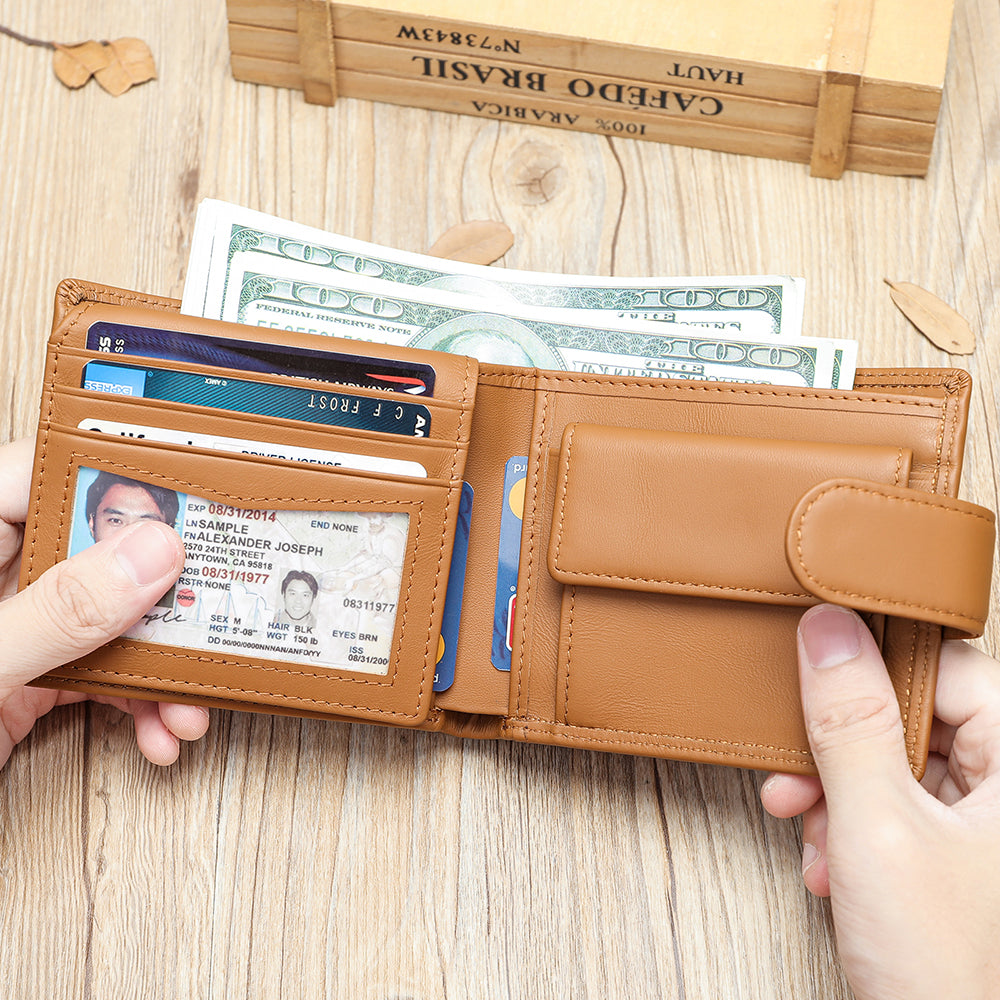 Men Genuine Leather Bifold Short Front Coin Wallet