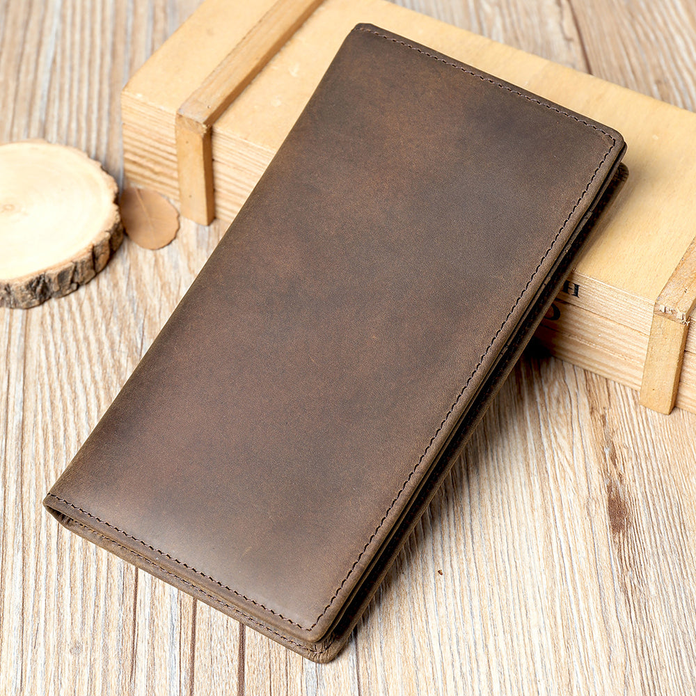 Crazy Horse Genuine Leather Men Long RFID Anti-theft Wallet
