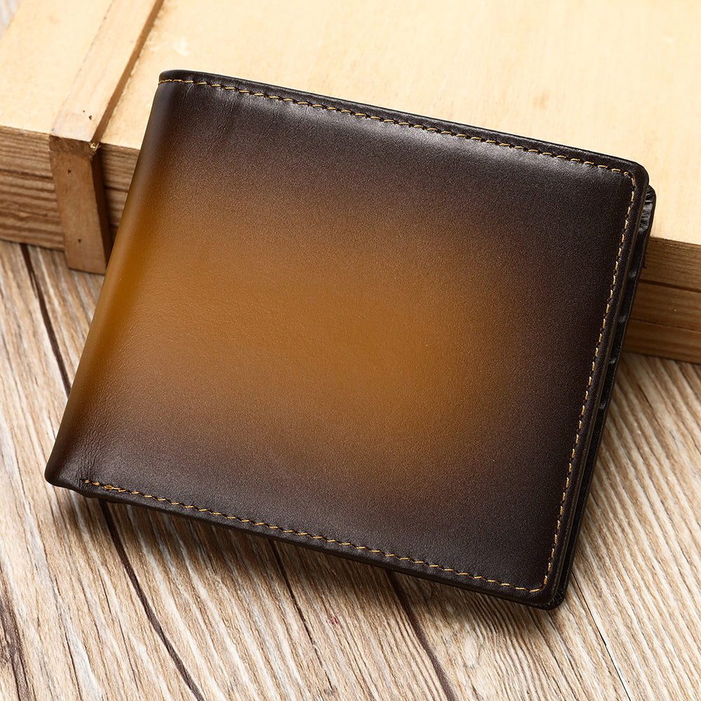 Vintage Genuine Leather Men Short RFID Ani-theft Wallet