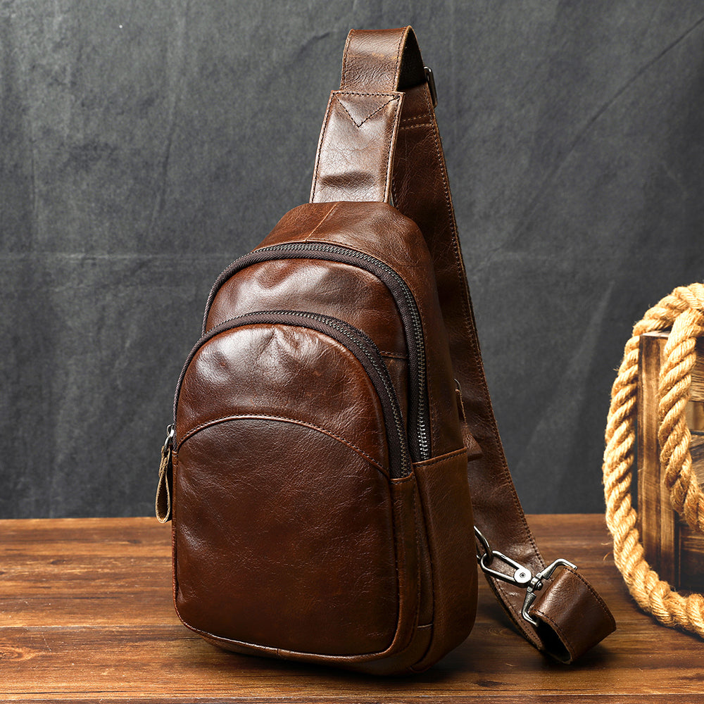 Men Genuine Leather Chest Bag