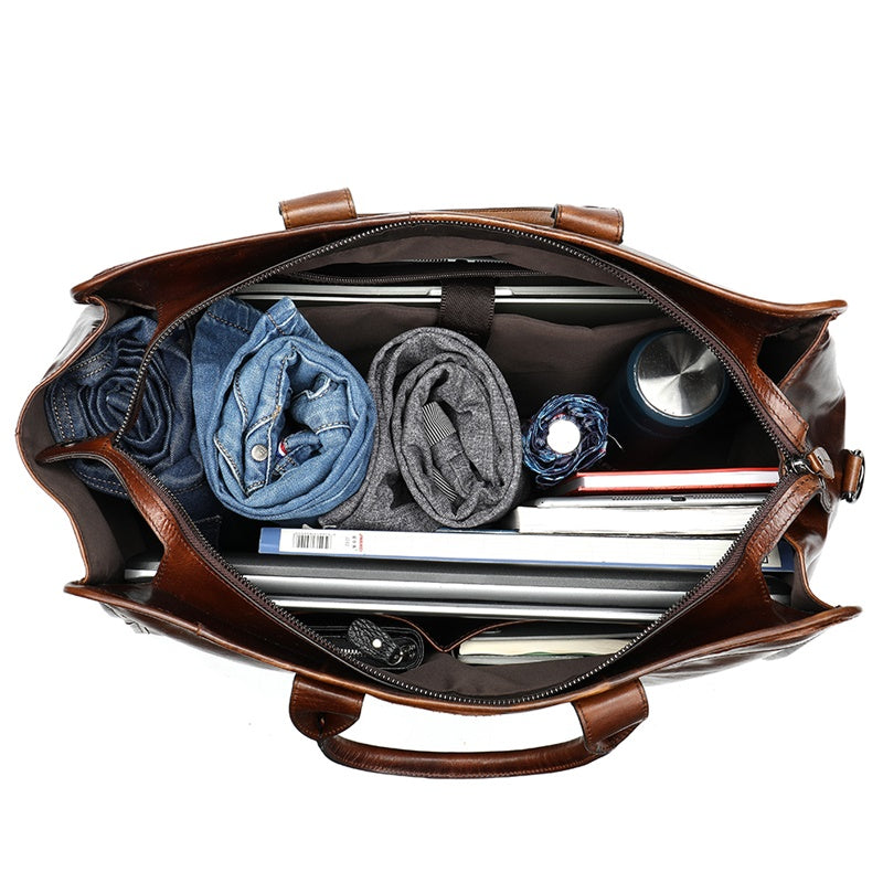 Men Genuine Leather Large Capacity Duffle Bag