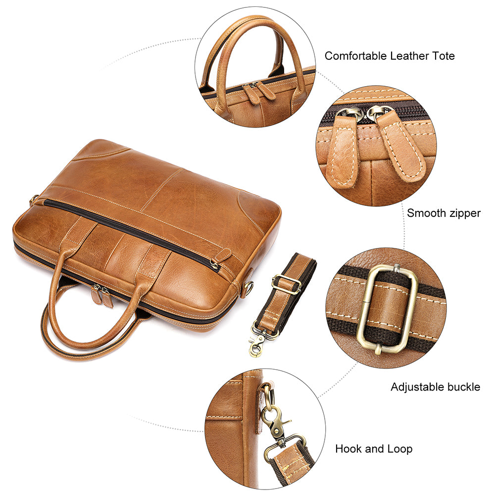 Men Genuine Leather 15 Inch Laptop Briefcase