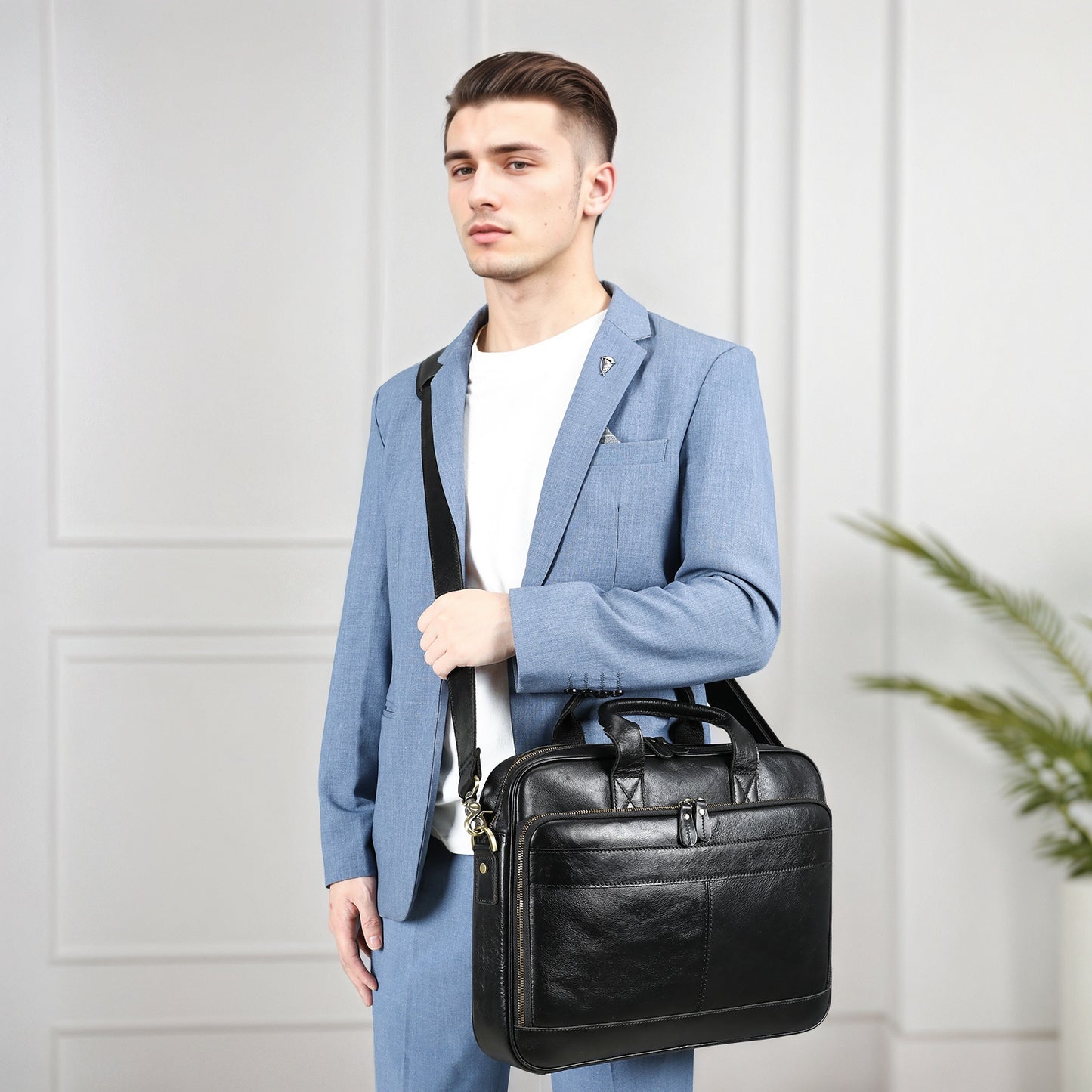 Men Genuine Leather Business Briefcase