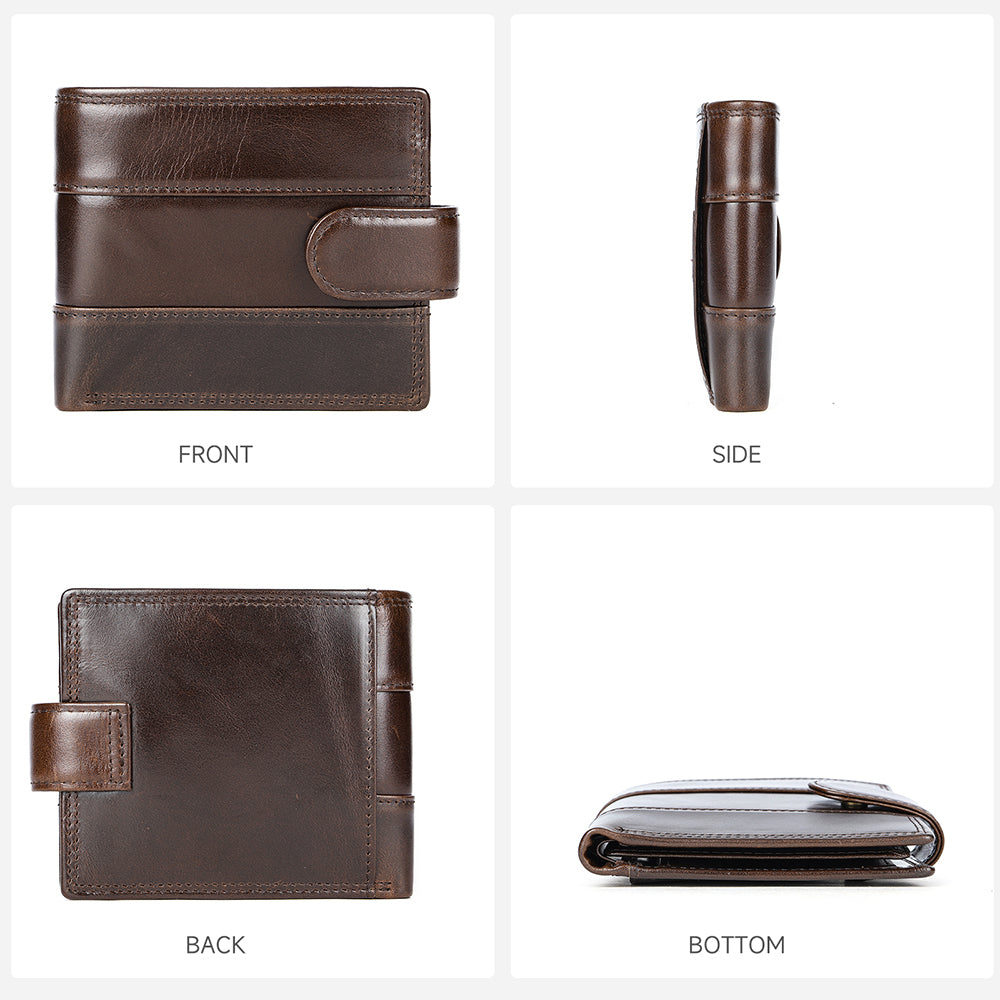 Men Genuine Leather Bifold Short Front Coin Wallet